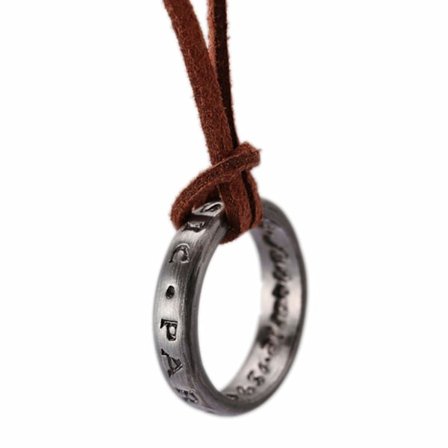Unisex Uncharted 4 Nathan Drake Ring Vedhæng Halskæde med Justerbar Brun Læder Kæde