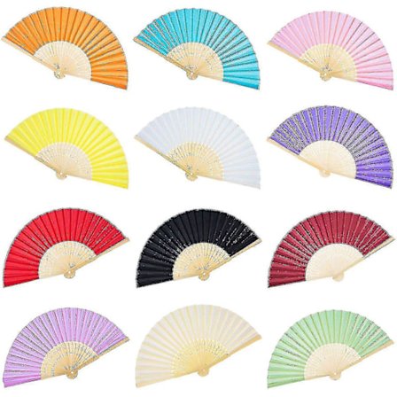 12 stk. Håndholdte Vifter Silke Bambus Foldevifter Håndholdt Foldet Vifte LGL