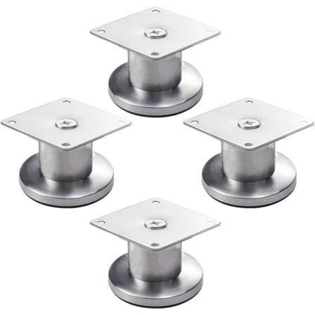 4 säädettävää huonekalujalkaa, ruostumattomasta teräksestä valmistetut huonekalujalat, harjatut metalliset tukijalat, paksu materiaali, hopea (3,8 cm)