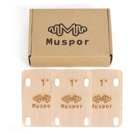 Muspor 3-pack elgitarr hals lönnshims hals botten justeringsshims 0.25, 0.5, 1 grad Gitarr Hals Shims