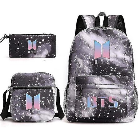 Bts Ryggsäck Student Skolväska Tredelat Set