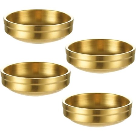 4 stk Dobbeltdekk Mini Sausedisk i Rustfritt Stål, Runde Krydderboller, Sushi-Dyppeskåler, Salatdressingsfat for Forrett, Tilbehør, Fr