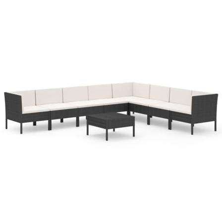 Vidaxl Loungegrupp För Trädgården Med Dynor 9 Delar Konstrotting Svart