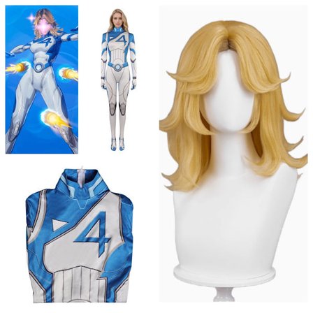 Marvel Rivals: Susan Storm Cosplay Kostyme Usynlig Fantastic Four Jumpsuit+Parykk