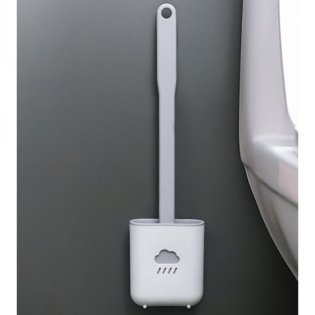 Silikon toalettbørste, dyprengjøring av bad, silikon toalettbørste med sklisikkert plasthåndtak, hurtigtørkende fleksible bust (grå)