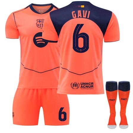 25-26 FC Barcelona Bortedrakt Tredje NO.6 GAVI Drakter Sett Barn Voksen Fotballutstyr med Sokker