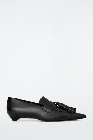 COS Frauen Loafers Aus Leder Mit Kitten-Heel Und Fransen in Schwarz