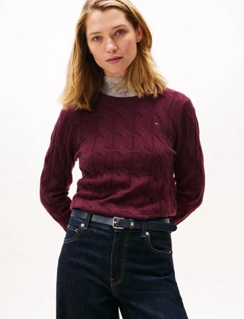 Tommy Hilfiger Soft Wool Cable C-Nk Ls Swt - Burgundy - S