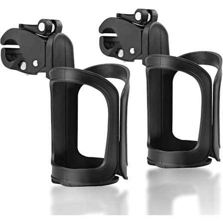 2 stk sykkel flaskeholder, universell 360 graders rotasjon justerbar barnevogn koppholder uten skruer, for vogner, terrengsykler, rullatorer, hjul