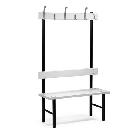 Enkel sittebenk, 6 kroker, L1000 mm, grå