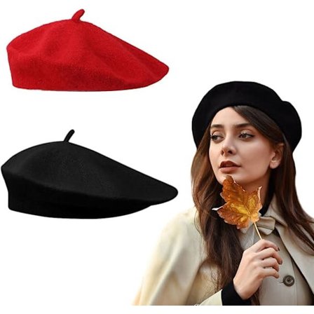2 st Beret Hattar, Mixade Franska Beretter för Män och Kvinnor, Vintage Fransk Beret, Vinter Höst Hatt Dam, Beret Hatt Klassisk Solid Färg Svart, Röd