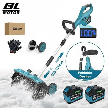 3500W 320 mm 18V harjaton sähkökäyttöinen lumilinko – johdoton lumiharja ja lumilapio pihalle, ajotielle, kadulle ja jalkakäytävälle – 2 akkua mukana