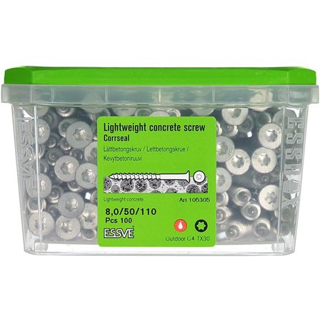 ESSVE CorrSeal TX30 Lettbetongskrue 8,0x110mm, 100-pakning, Innfesting