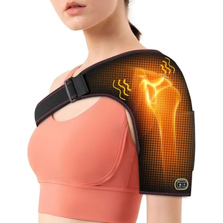 2025 Seneste Model Opvarmet Skulder Wrap Pad med Massageapparat til Armsmertelindring, Elektrisk Massageapparat Varmepude med 3 Vibrationer og 