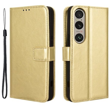 SKALO Sony Xperia 1 VI Crazy Horse lompakko PU nahka - Kulta