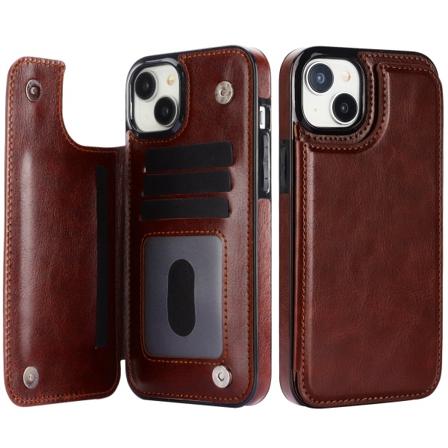 Iphone 15 - Läder Fodral med 3-kortfack Brown