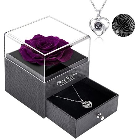 Konserverad ros med I Love You Halsbandspresenter till hennes eviga riktiga ros presentask till flickvän Fru mamma mormor på mors dag alla hjärtans 