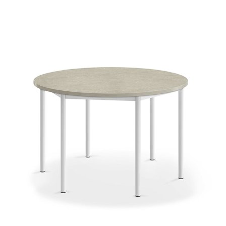 Bord SONITUS, Ø1200x720 mm, hvidt stel, linoleum, grå