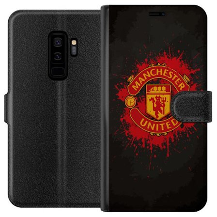 Kompatibelt Lommeboketui til Samsung Samsung Galaxy S9+ Manchester United logo i rød og gul farge med røff sportslig bakgrunn