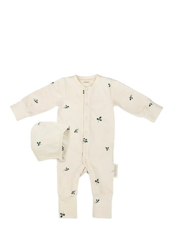 Moonboon Sleep Suit & Bonnet Giftbox, 6-9 M. - Cream - 74 CM