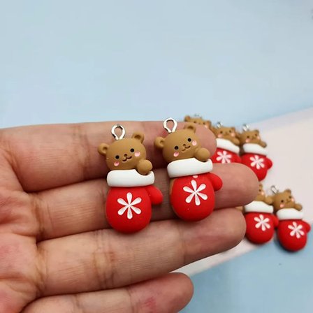 10ps Lovely Bear Glove Charms For Jewelry Making Craft DIY Pendants Earrings Bracelets Handmade Cute Animals Floating Craft C649
