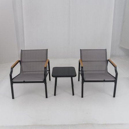 COSTWAY Stolarset och Bord med Metallram, Säte i Andningsbart Tyg, Armstöd, Bistro-möbelset