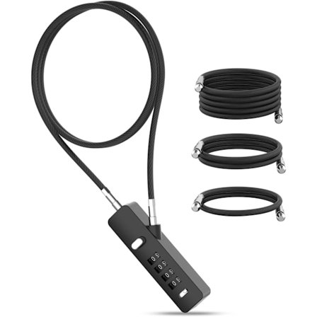 Yhdistelm lukko, 4-numeroiset ter svaijerit koodilla, kaappilukko 3 kaapelin pituudella (Musta - 1 kpl)