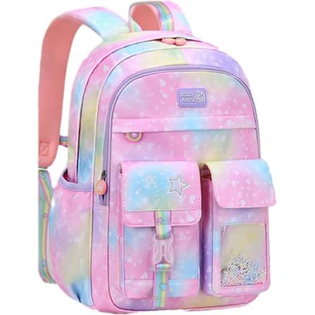 Suloinen värikäs rento päiväretki tytöille, teini-ikäisille peruskouluun, ensisijaiset kirjalaukut teini-ikäisille gradient Pink