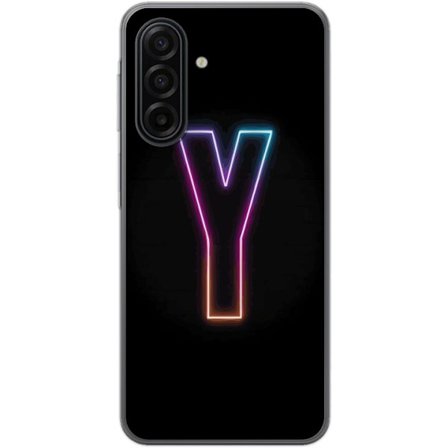 Kompatibelt Mobildeksel til Samsung Galaxy A17 5G Minimalistisk neonbokstav Y i fargeskiftende lys mot svart bakgrunn