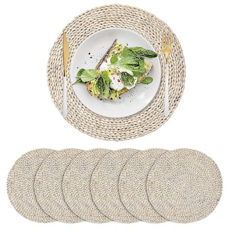 6 Pak, Vævede Majskolbe-Bordskånere, Naturlig Rattan Runde Bordskånere, Halm Flettede Bordskånere Til Middag