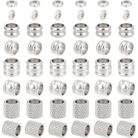 80 stk. 4 stiler rustfritt stål avstandsperler store hull løse perler kolonne og sekskantform DIY perler for å lage armbånd halskjede øredobber 