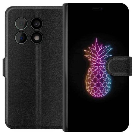 Kompatibelt Lommeboketui til OnePlus OnePlus 10 Pro Neonlysillustrasjon av ananas i fargerikt lys mot svart bakgrunn