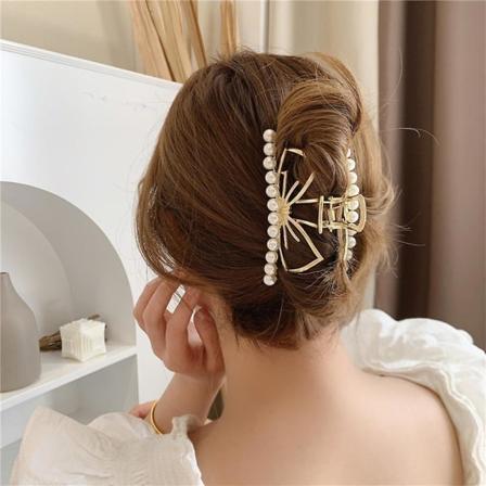 Kvinnors eleganta pärlhårsklo Klämma Metallklämma Hår Skönhetstillbehör Bowknot