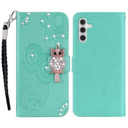 Samsung Galaxy A26 5G Lompakkokotelo Pöllökukka Kuvioitu Strassi Nahkakansi