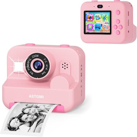 Instant Kamera, Børnekamera med 2,4 tommer skærm, Selfie & Video-tilstand, Gavelegetøj til drenge og piger i alderen 3-14 (Pink)