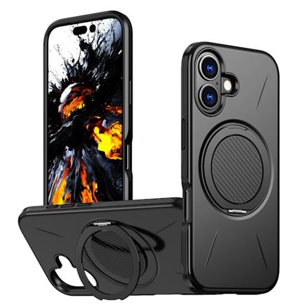 Kompatibel med iPhone 17 robust og slitesterkt telefondeksel, roterende magnetisk feste, to-i-ett fallsikkert Apple-deksel (svart)