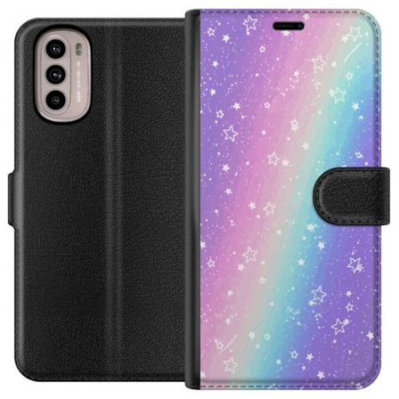 Kompatibelt Lommeboketui til Motorola Moto G31 Rainbow-farget pastellbakgrunn med hvite stjerner og gnistrende prikker i myk overgang