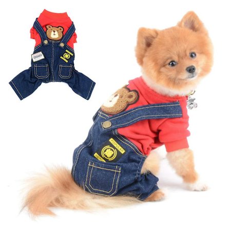 Mordely Pet's Four Leg Thickened Autumn And Winter Clothes Dog's Four Leg Jeans Suspenders