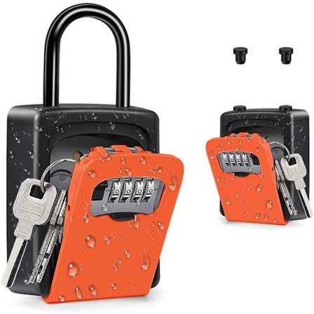 Bærbar nøglesafe, hængelåsnøglesafeboks med aftagelig bøjle, vægmonteret kombinationsnøgleboks udendørs til hjemmet, op til 5 nøgler (orange)