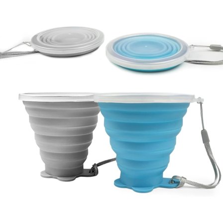Sammenklappelig Rejsekrus i Silikone, Sammenklappelig Campingkrus i Silikone, Udvidelig Drikkekop med Låg Egnet til Udendørs Vandreture og Rejser