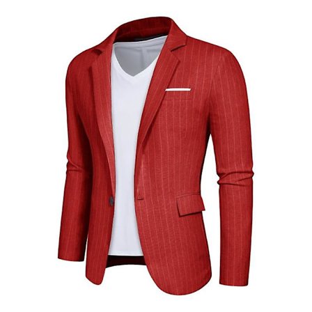 Herre Blazer Slim Fit Jakke, Enkeltspent Blazer med Én Knapp