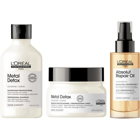 Trio Metal Detox - L'Oréal - Färgat Hår - Anti-Metal Schampo - Skyddande Mask - 10-i-1 Olja