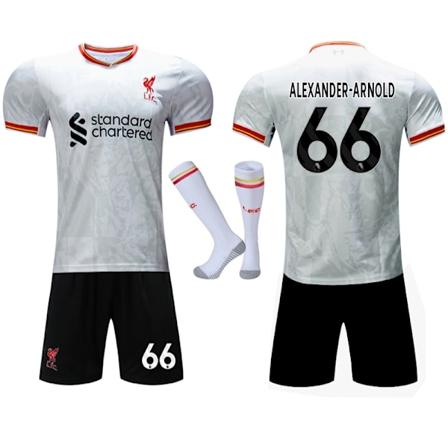 Liverpool FC 2024-2025 Udebanetrøje til børn og voksne med nr. 66 Alexander-Arnold sokker - Perfekt No.66 Alexander-Arnold 18