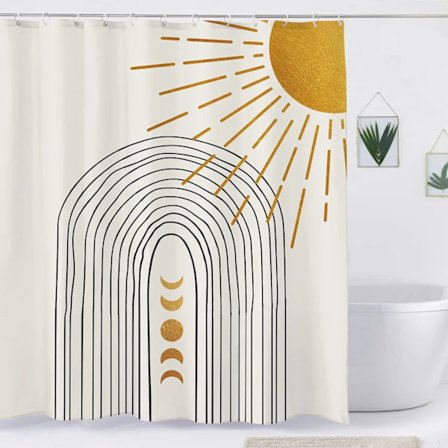 Bohemisk Duschdraperi Abstrakt Medeltida Båge Sol Löv Linje Estetisk Minimalistisk Modern Geometrisk Dekorativt Duschdraperi, 70x90in-180x230cm