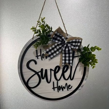 1 stk 3D Home Sweet Home Dørhænger - Unik Frontdørsdekoration, Varm Hyggelig Krans til Bondehus, Hjem, Bar, Udendørs, Indendørs Rumdekoration