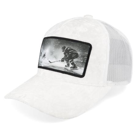 Calza Pennello - White trucker Caps - Ice Hockey In Action Patch Velvet White A-Frame Trucker @ Hatstore