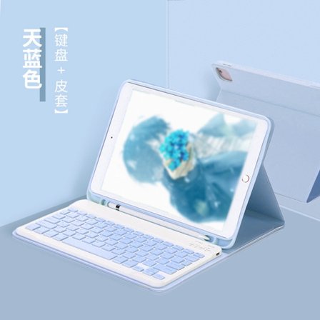 Etui til iPad mini 6 8.3" svart/hvitt tastatur himmelblått lær magnetisk Bluetooth-tastatur