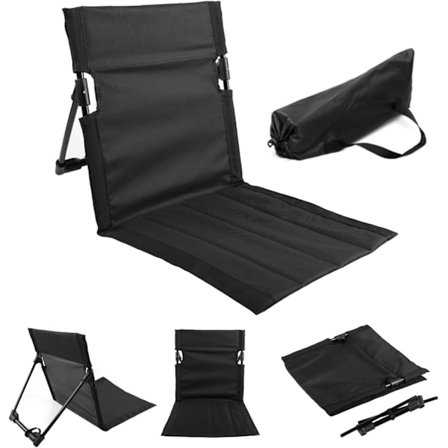 Strandstol med ryglæn, sammenklappelig havebriks, sammenklappelig strandmåtte stol med ét trin (sort)