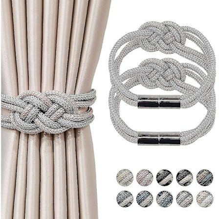 2 stk Magnetiske Gardinholdere, Lys Rosa + Lys Grå