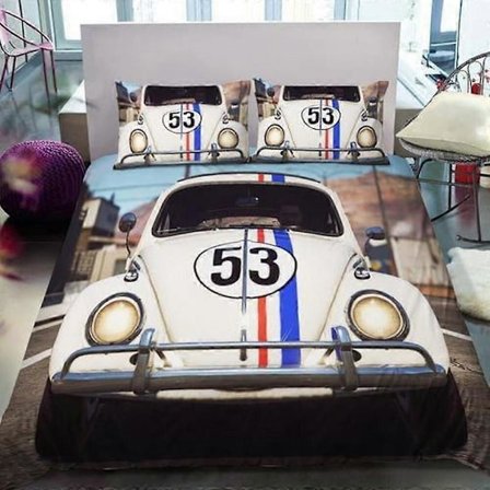 v2262 Sängkläder Herbie The Love Bug Beetle Täcke Påslakan Set Överkast Barn 3-Delars Sängklädesset (1 Påslakan + 2 Örngott) Sängkläde